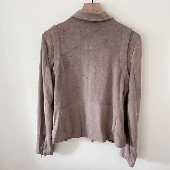 Pixley Faux Suede Moto Jacket Womens Cropped Full Zip Pockets Lined Beige Medium - Picture 5 of 7